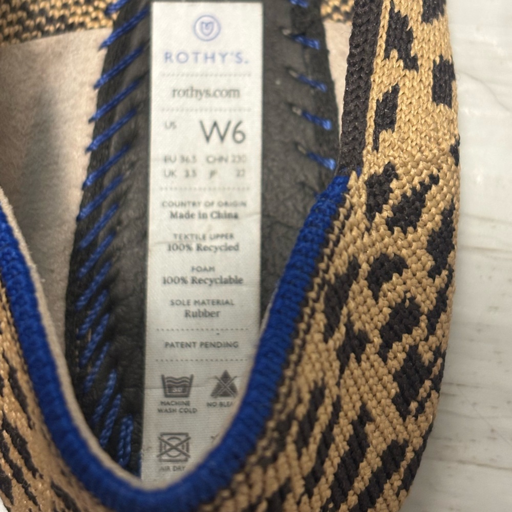 Rothy's The Point Ballet Flat Brown Leopard Print Knit Shoes Women’s Size 6 - Picture 14 of 14